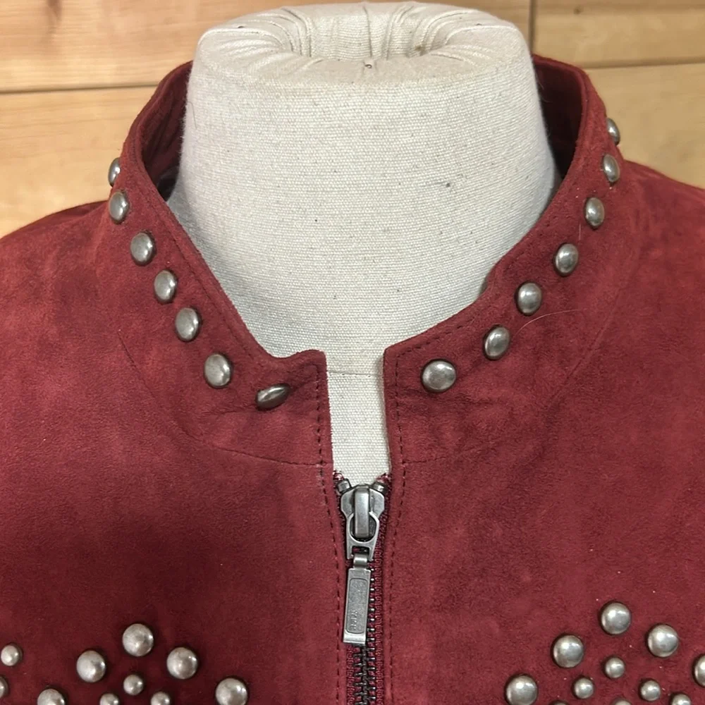 NWT Double D Ranchwear red suede fringe stud zip western nfr rodeo jacket Large